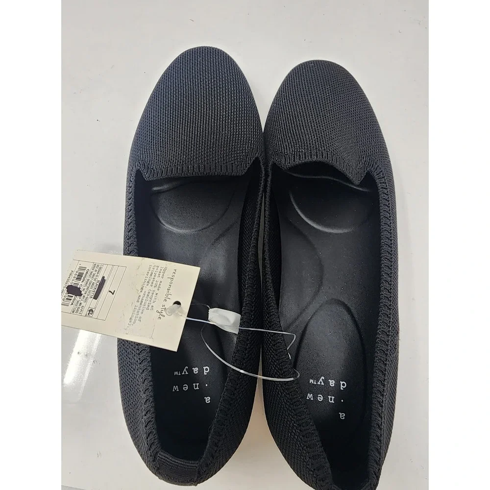 A New Day Womens Knit Loafers Black Polyester Casual Size 7